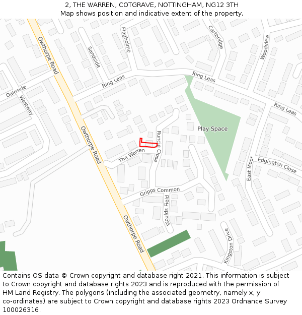 2, THE WARREN, COTGRAVE, NOTTINGHAM, NG12 3TH: Location map and indicative extent of plot
