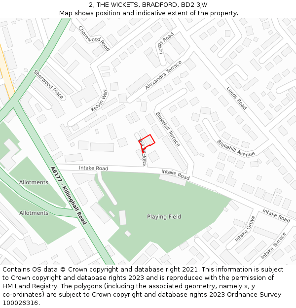 2, THE WICKETS, BRADFORD, BD2 3JW: Location map and indicative extent of plot