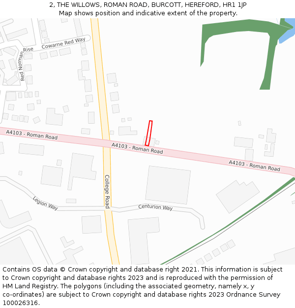 2, THE WILLOWS, ROMAN ROAD, BURCOTT, HEREFORD, HR1 1JP: Location map and indicative extent of plot