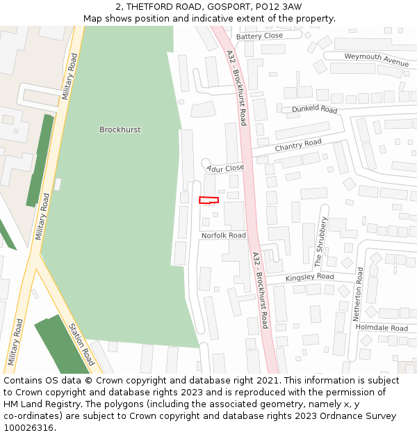 2, THETFORD ROAD, GOSPORT, PO12 3AW: Location map and indicative extent of plot