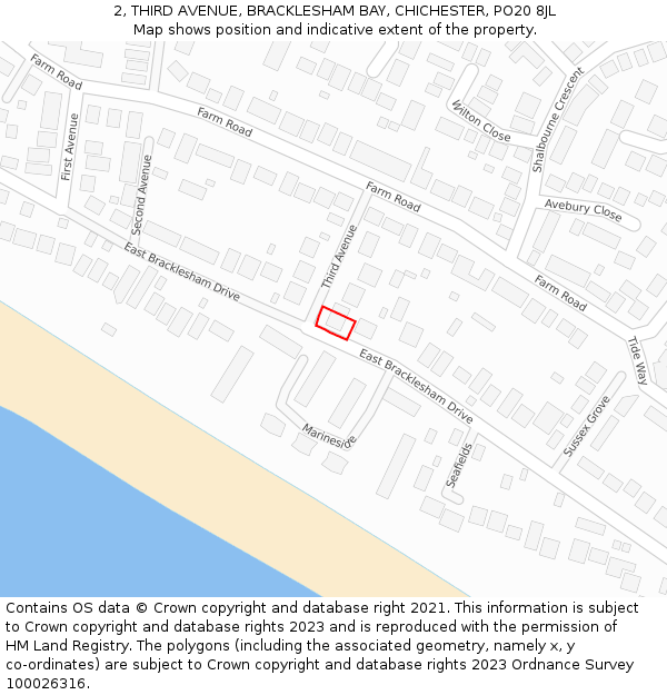 2, THIRD AVENUE, BRACKLESHAM BAY, CHICHESTER, PO20 8JL: Location map and indicative extent of plot
