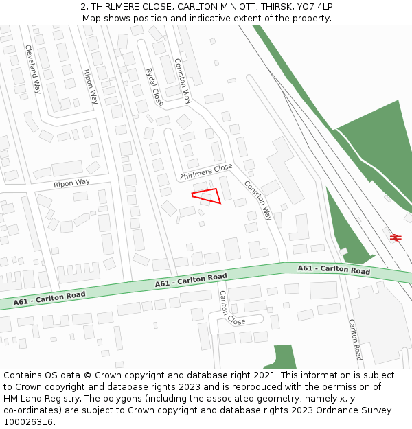 2, THIRLMERE CLOSE, CARLTON MINIOTT, THIRSK, YO7 4LP: Location map and indicative extent of plot
