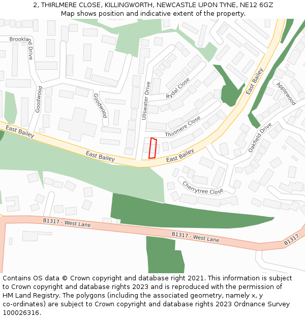 2, THIRLMERE CLOSE, KILLINGWORTH, NEWCASTLE UPON TYNE, NE12 6GZ: Location map and indicative extent of plot