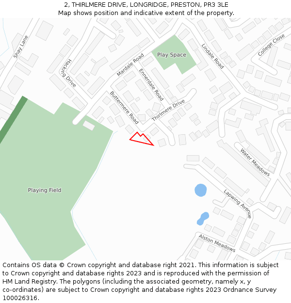 2, THIRLMERE DRIVE, LONGRIDGE, PRESTON, PR3 3LE: Location map and indicative extent of plot