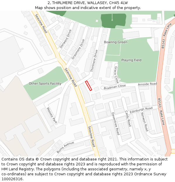 2, THIRLMERE DRIVE, WALLASEY, CH45 4LW: Location map and indicative extent of plot