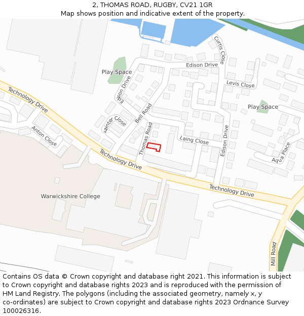 2, THOMAS ROAD, RUGBY, CV21 1GR: Location map and indicative extent of plot