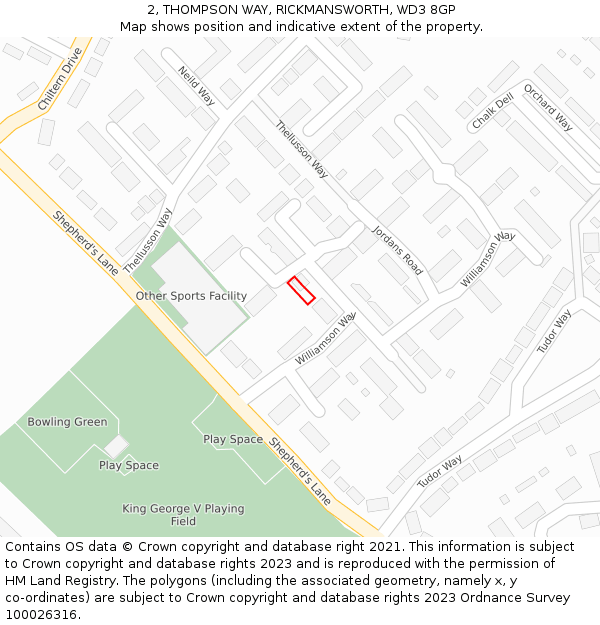 2, THOMPSON WAY, RICKMANSWORTH, WD3 8GP: Location map and indicative extent of plot