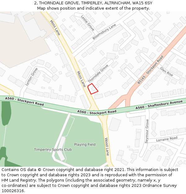 2, THORNDALE GROVE, TIMPERLEY, ALTRINCHAM, WA15 6SY: Location map and indicative extent of plot