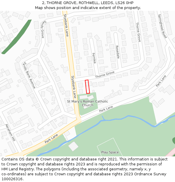 2, THORNE GROVE, ROTHWELL, LEEDS, LS26 0HP: Location map and indicative extent of plot