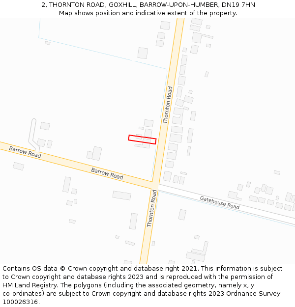 2, THORNTON ROAD, GOXHILL, BARROW-UPON-HUMBER, DN19 7HN: Location map and indicative extent of plot