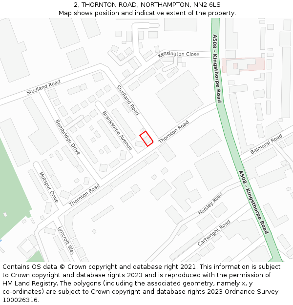 2, THORNTON ROAD, NORTHAMPTON, NN2 6LS: Location map and indicative extent of plot