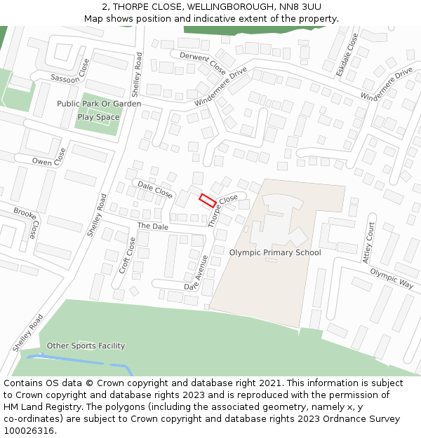 2, THORPE CLOSE, WELLINGBOROUGH, NN8 3UU: Location map and indicative extent of plot