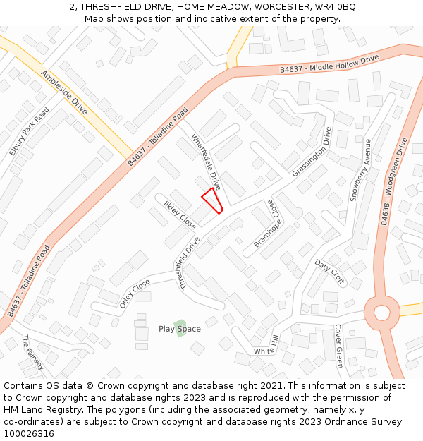 2, THRESHFIELD DRIVE, HOME MEADOW, WORCESTER, WR4 0BQ: Location map and indicative extent of plot