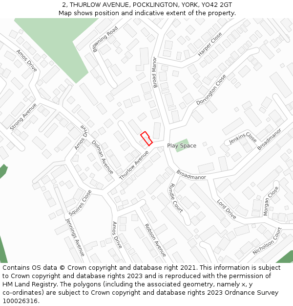 2, THURLOW AVENUE, POCKLINGTON, YORK, YO42 2GT: Location map and indicative extent of plot