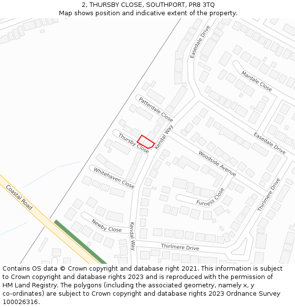 2, THURSBY CLOSE, SOUTHPORT, PR8 3TQ: Location map and indicative extent of plot