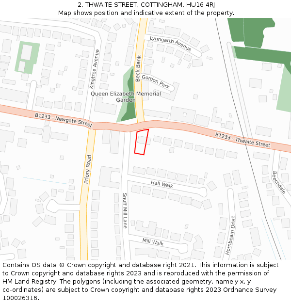 2, THWAITE STREET, COTTINGHAM, HU16 4RJ: Location map and indicative extent of plot
