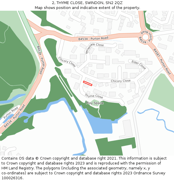 2, THYME CLOSE, SWINDON, SN2 2QZ: Location map and indicative extent of plot