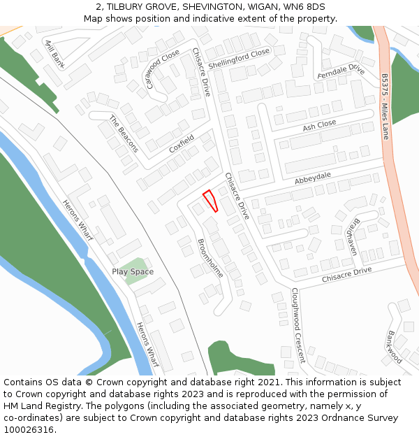 2, TILBURY GROVE, SHEVINGTON, WIGAN, WN6 8DS: Location map and indicative extent of plot