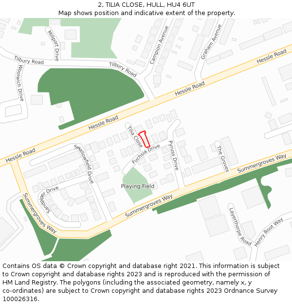 2, TILIA CLOSE, HULL, HU4 6UT: Location map and indicative extent of plot