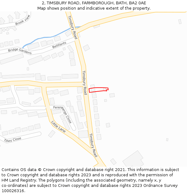 2, TIMSBURY ROAD, FARMBOROUGH, BATH, BA2 0AE: Location map and indicative extent of plot