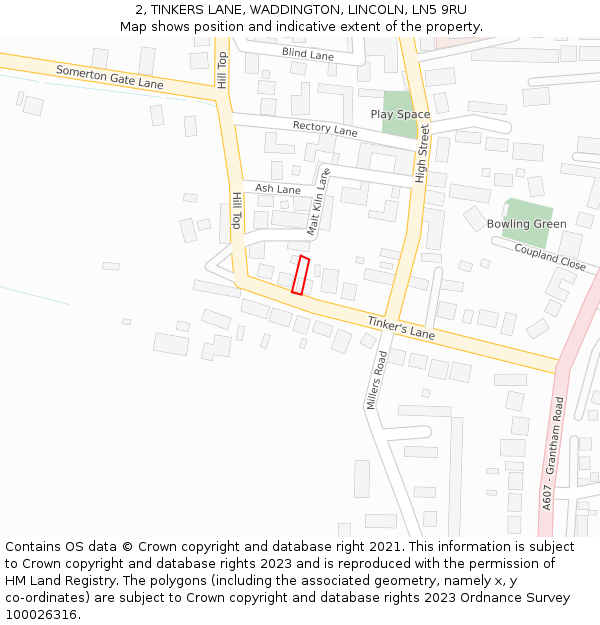 2, TINKERS LANE, WADDINGTON, LINCOLN, LN5 9RU: Location map and indicative extent of plot