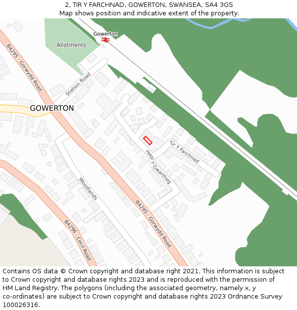 2, TIR Y FARCHNAD, GOWERTON, SWANSEA, SA4 3GS: Location map and indicative extent of plot