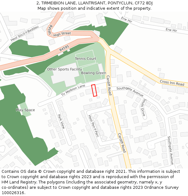 2, TIRMEIBION LANE, LLANTRISANT, PONTYCLUN, CF72 8DJ: Location map and indicative extent of plot