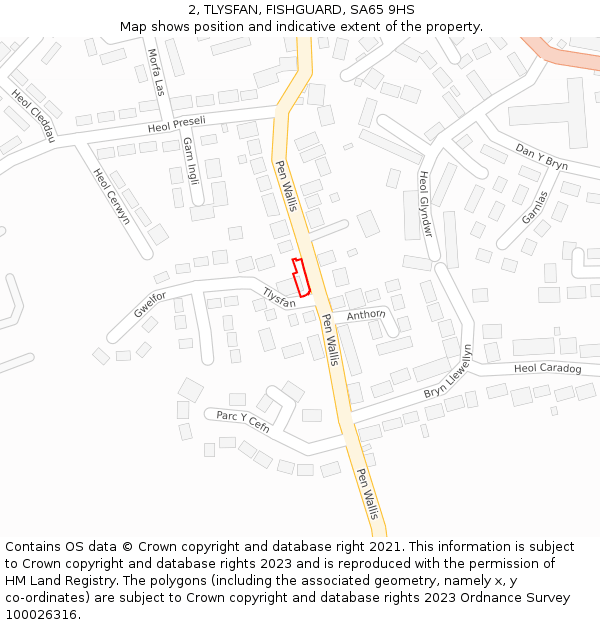 2, TLYSFAN, FISHGUARD, SA65 9HS: Location map and indicative extent of plot