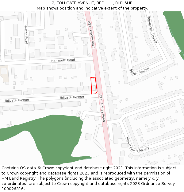 2, TOLLGATE AVENUE, REDHILL, RH1 5HR: Location map and indicative extent of plot