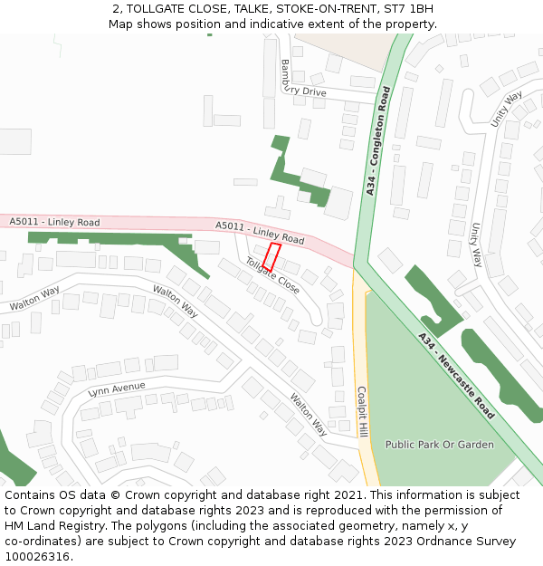 2, TOLLGATE CLOSE, TALKE, STOKE-ON-TRENT, ST7 1BH: Location map and indicative extent of plot