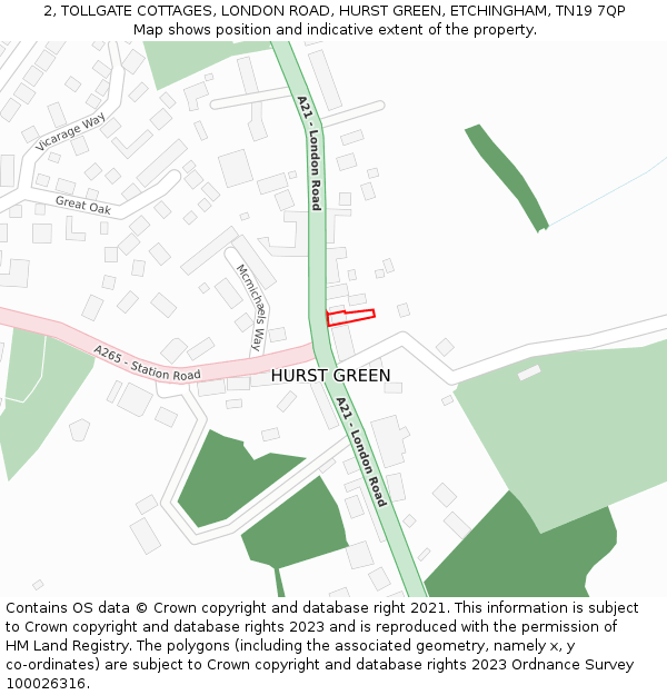 2, TOLLGATE COTTAGES, LONDON ROAD, HURST GREEN, ETCHINGHAM, TN19 7QP: Location map and indicative extent of plot