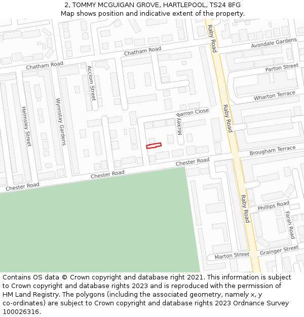 2, TOMMY MCGUIGAN GROVE, HARTLEPOOL, TS24 8FG: Location map and indicative extent of plot