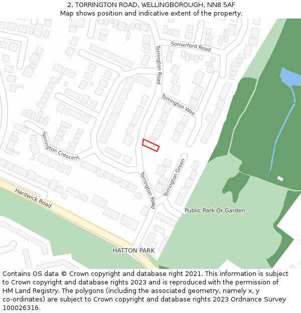 2, TORRINGTON ROAD, WELLINGBOROUGH, NN8 5AF: Location map and indicative extent of plot