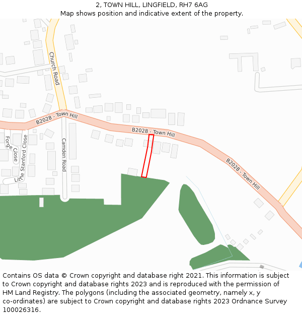 2, TOWN HILL, LINGFIELD, RH7 6AG: Location map and indicative extent of plot