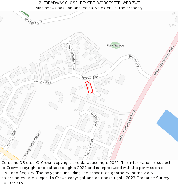 2, TREADWAY CLOSE, BEVERE, WORCESTER, WR3 7WT: Location map and indicative extent of plot