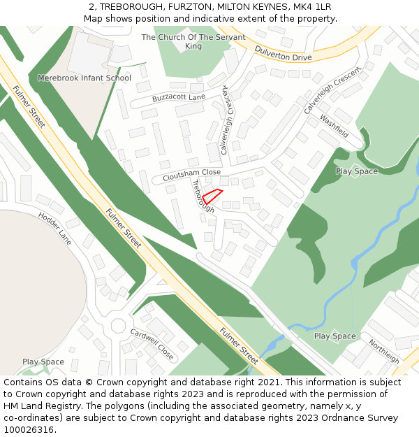 2, TREBOROUGH, FURZTON, MILTON KEYNES, MK4 1LR: Location map and indicative extent of plot