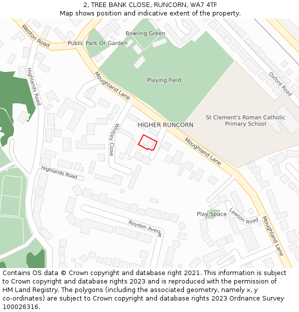 2, TREE BANK CLOSE, RUNCORN, WA7 4TF: Location map and indicative extent of plot