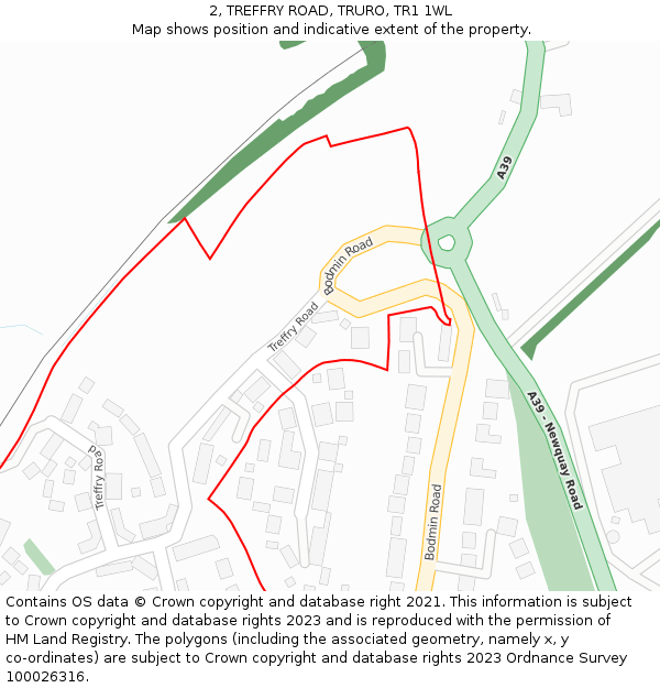 2, TREFFRY ROAD, TRURO, TR1 1WL: Location map and indicative extent of plot