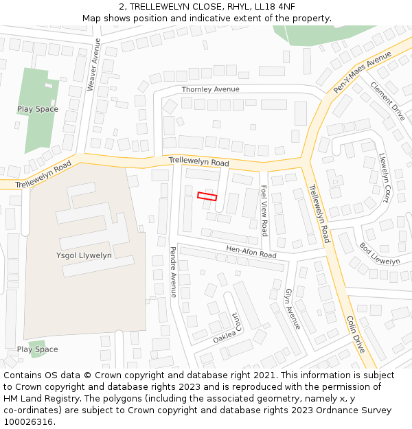 2, TRELLEWELYN CLOSE, RHYL, LL18 4NF: Location map and indicative extent of plot