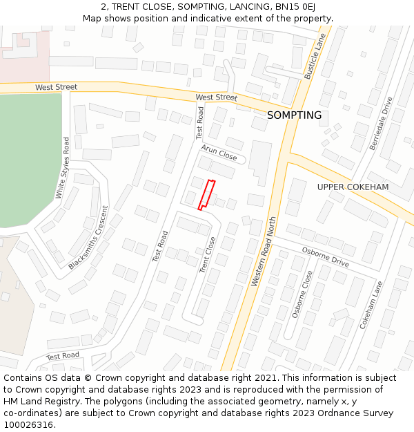 2, TRENT CLOSE, SOMPTING, LANCING, BN15 0EJ: Location map and indicative extent of plot
