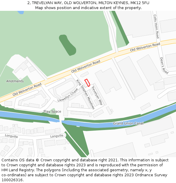 2, TREVELYAN WAY, OLD WOLVERTON, MILTON KEYNES, MK12 5FU: Location map and indicative extent of plot