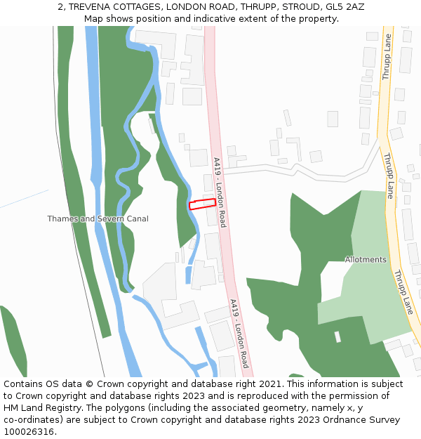 2, TREVENA COTTAGES, LONDON ROAD, THRUPP, STROUD, GL5 2AZ: Location map and indicative extent of plot