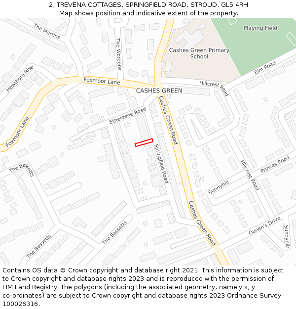 2, TREVENA COTTAGES, SPRINGFIELD ROAD, STROUD, GL5 4RH: Location map and indicative extent of plot