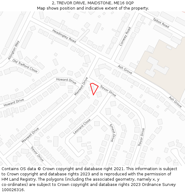 2, TREVOR DRIVE, MAIDSTONE, ME16 0QP: Location map and indicative extent of plot