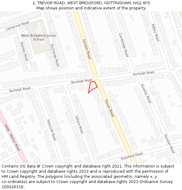 2, TREVOR ROAD, WEST BRIDGFORD, NOTTINGHAM, NG2 6FS: Location map and indicative extent of plot