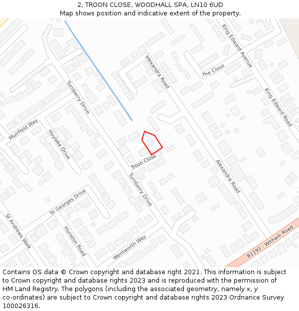 2, TROON CLOSE, WOODHALL SPA, LN10 6UD: Location map and indicative extent of plot