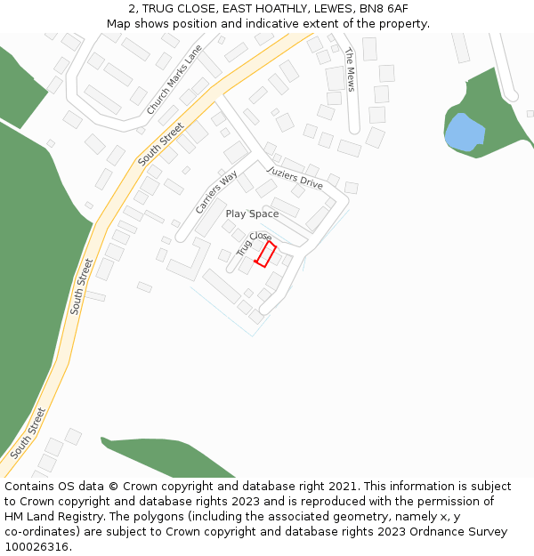 2, TRUG CLOSE, EAST HOATHLY, LEWES, BN8 6AF: Location map and indicative extent of plot