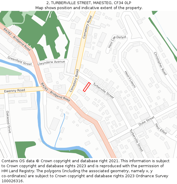 2, TURBERVILLE STREET, MAESTEG, CF34 0LP: Location map and indicative extent of plot