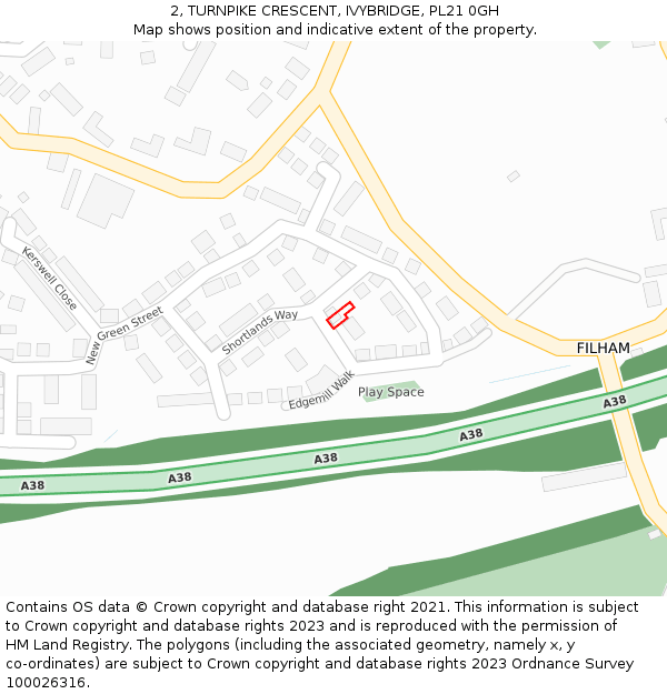 2, TURNPIKE CRESCENT, IVYBRIDGE, PL21 0GH: Location map and indicative extent of plot