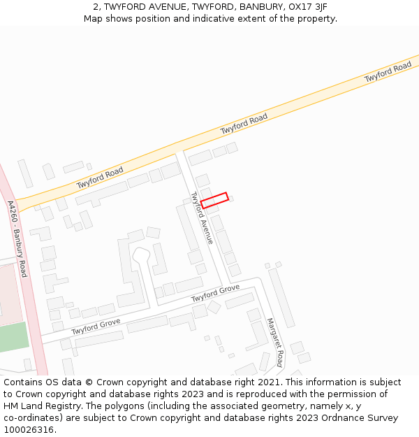 2, TWYFORD AVENUE, TWYFORD, BANBURY, OX17 3JF: Location map and indicative extent of plot